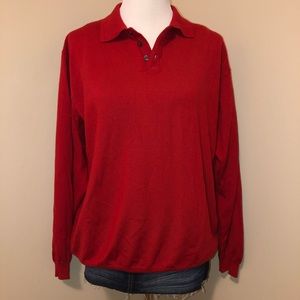 Halogen Men’s Red 1/4 Button PullOver Extra Fine 100% Merino Wool Sweater,Size-L